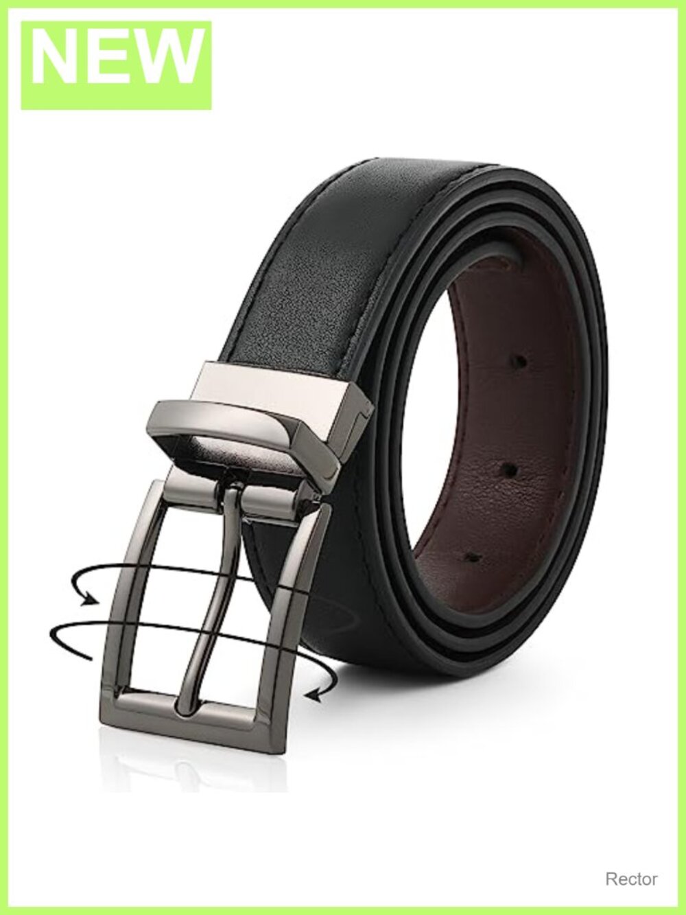 Women's Reversible Faux Leather Belt with Rotated Buckle, Two Colors in One